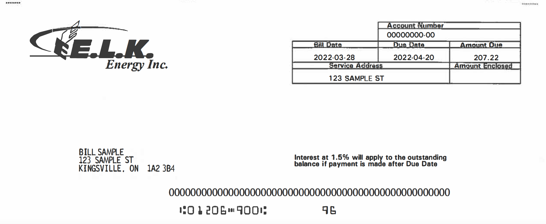 Remittance Stub attached to bill
